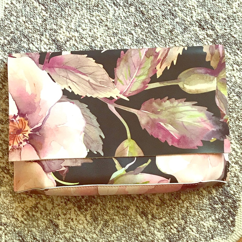 ANTHROPOLOGIE Faux Leather Floral Clutch